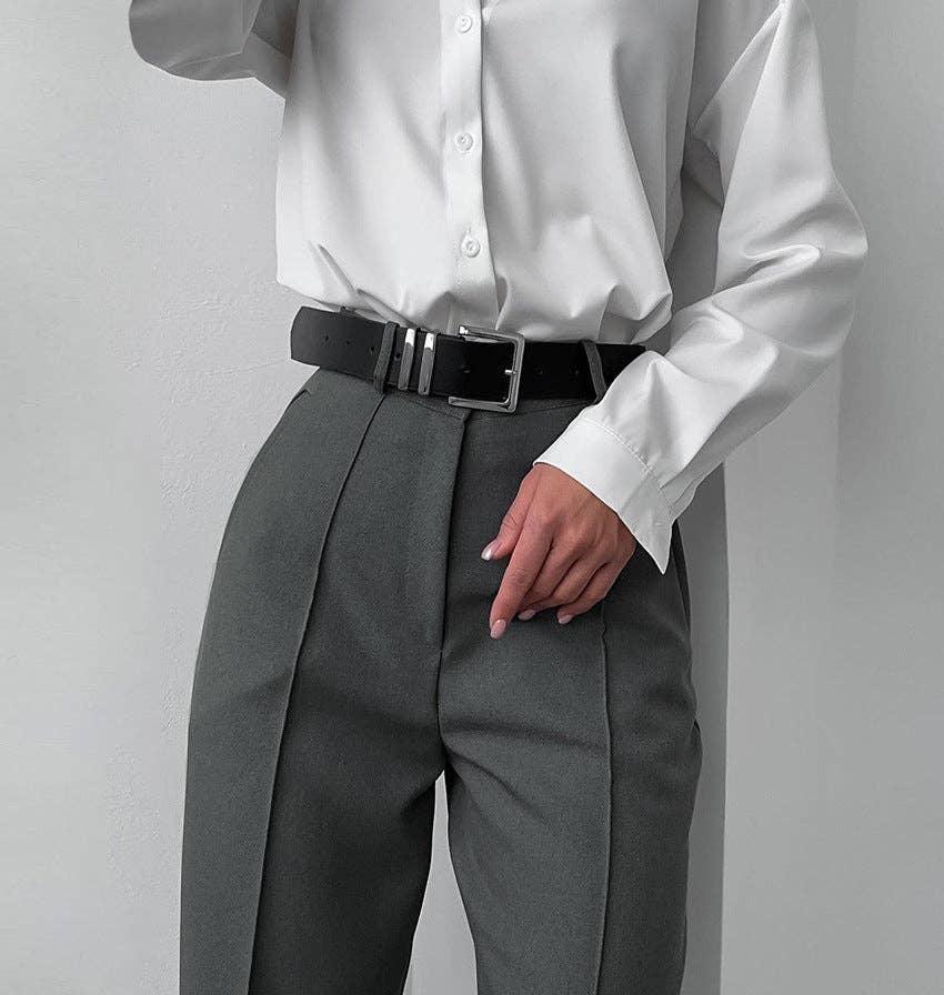 Ladies High Waist Stright Leg Suit Pants C-K7040 - SWEETKAMA