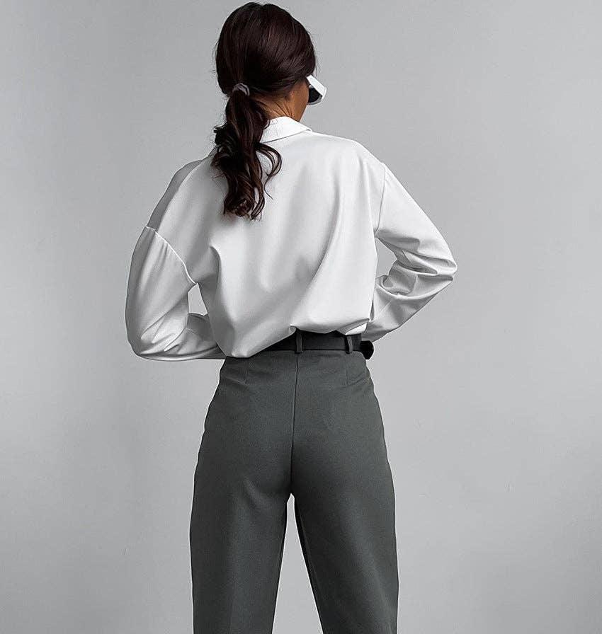 Ladies High Waist Stright Leg Suit Pants C-K7040 - SWEETKAMA