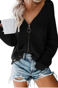 Ladies Hooded Zipper V-Neck Long Sleeves Cardigan LC851186 - SWEETKAMA