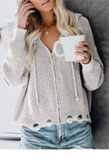 Ladies Hooded Zipper V-Neck Long Sleeves Cardigan LC851186 - SWEETKAMA