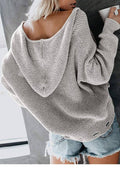 Ladies Hooded Zipper V-Neck Long Sleeves Cardigan LC851186 - SWEETKAMA