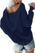 Ladies Hooded Zipper V-Neck Long Sleeves Cardigan LC851186 - SWEETKAMA