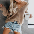 Ladies Hooded Zipper V-Neck Long Sleeves Cardigan LC851186 - SWEETKAMA