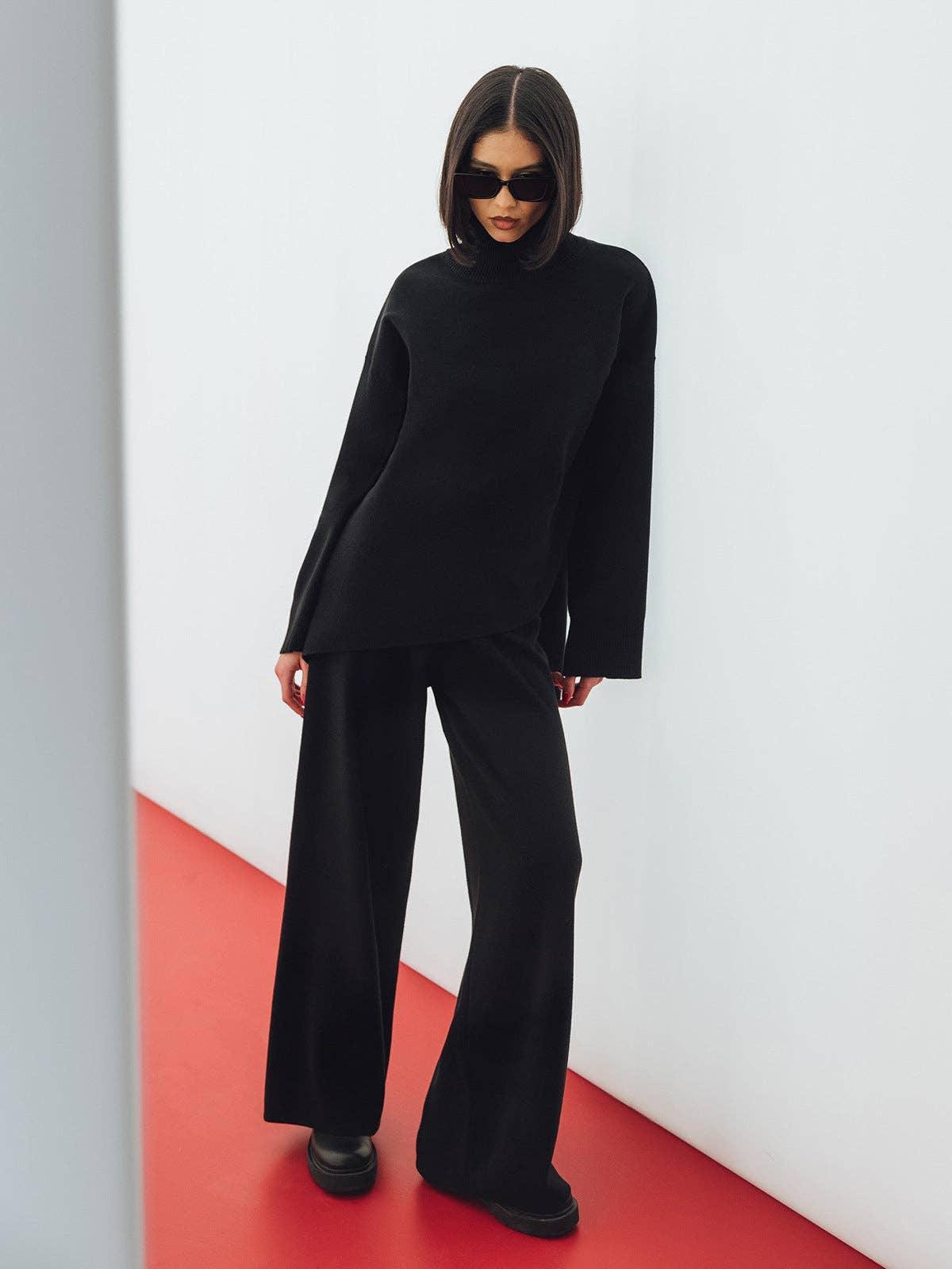Ladies Irregular Stright Leg Loose Swearter Set TZ0050 - SWEETKAMA