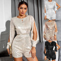 Ladies Jumpsuit Sequined Split Long Sleeve Romper R9065 - SWEETKAMA