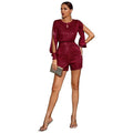 Ladies Jumpsuit Sequined Split Long Sleeve Romper R9065 - SWEETKAMA