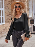 Ladies Lantern Sleeves Round Neck Daily Blouse Y53699 - SWEETKAMA