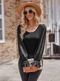 Ladies Lantern Sleeves Round Neck Daily Blouse Y53699 - SWEETKAMA