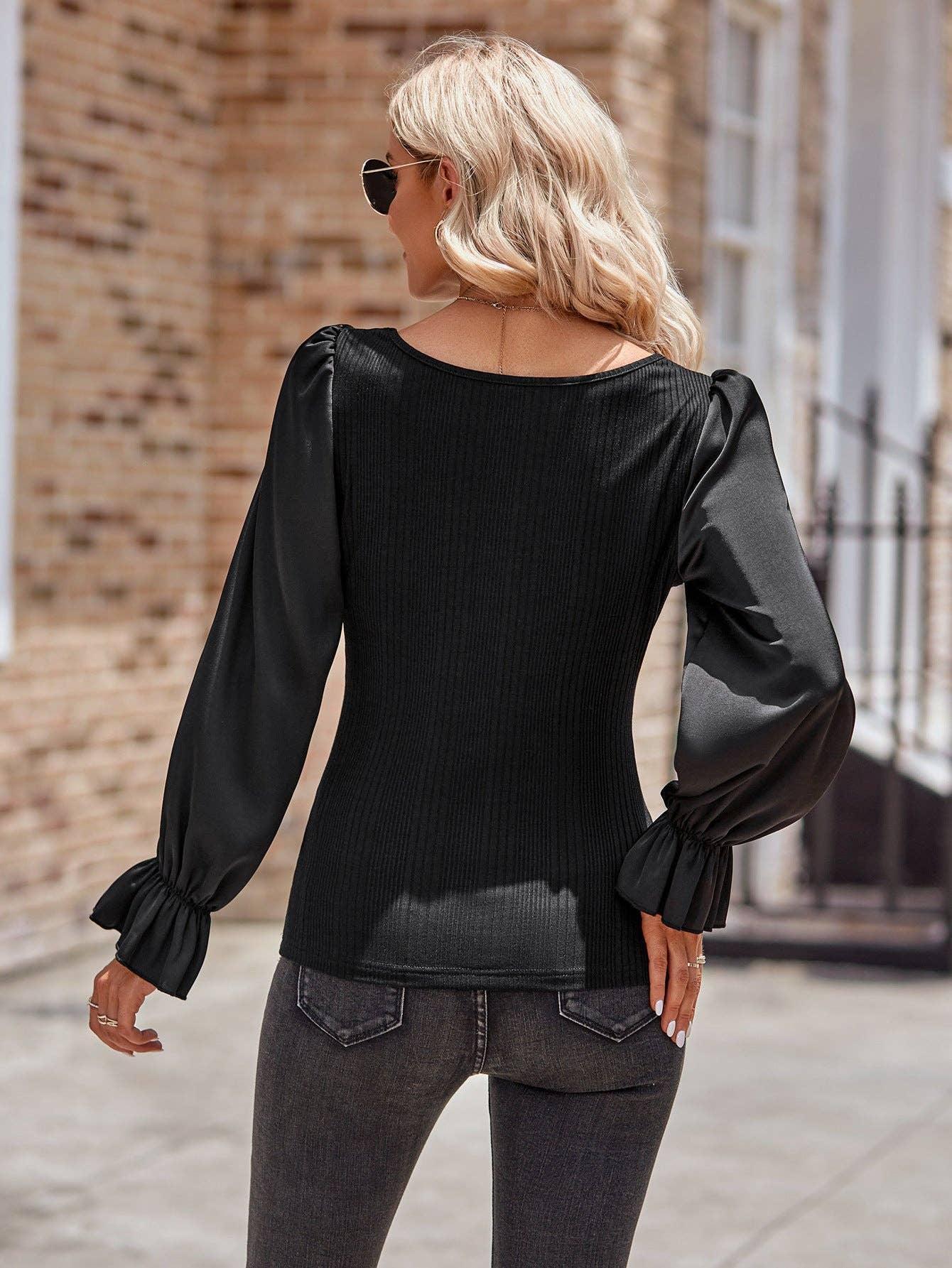 Ladies Lantern Sleeves Round Neck Daily Blouse Y53699 - SWEETKAMA