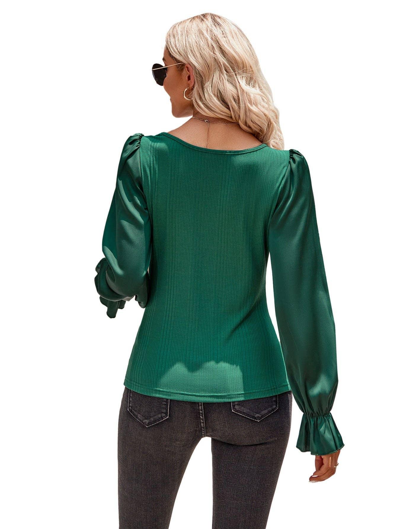 Ladies Lantern Sleeves Round Neck Daily Blouse Y53699 - SWEETKAMA