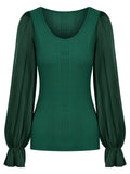 Ladies Lantern Sleeves Round Neck Daily Blouse Y53699 - SWEETKAMA