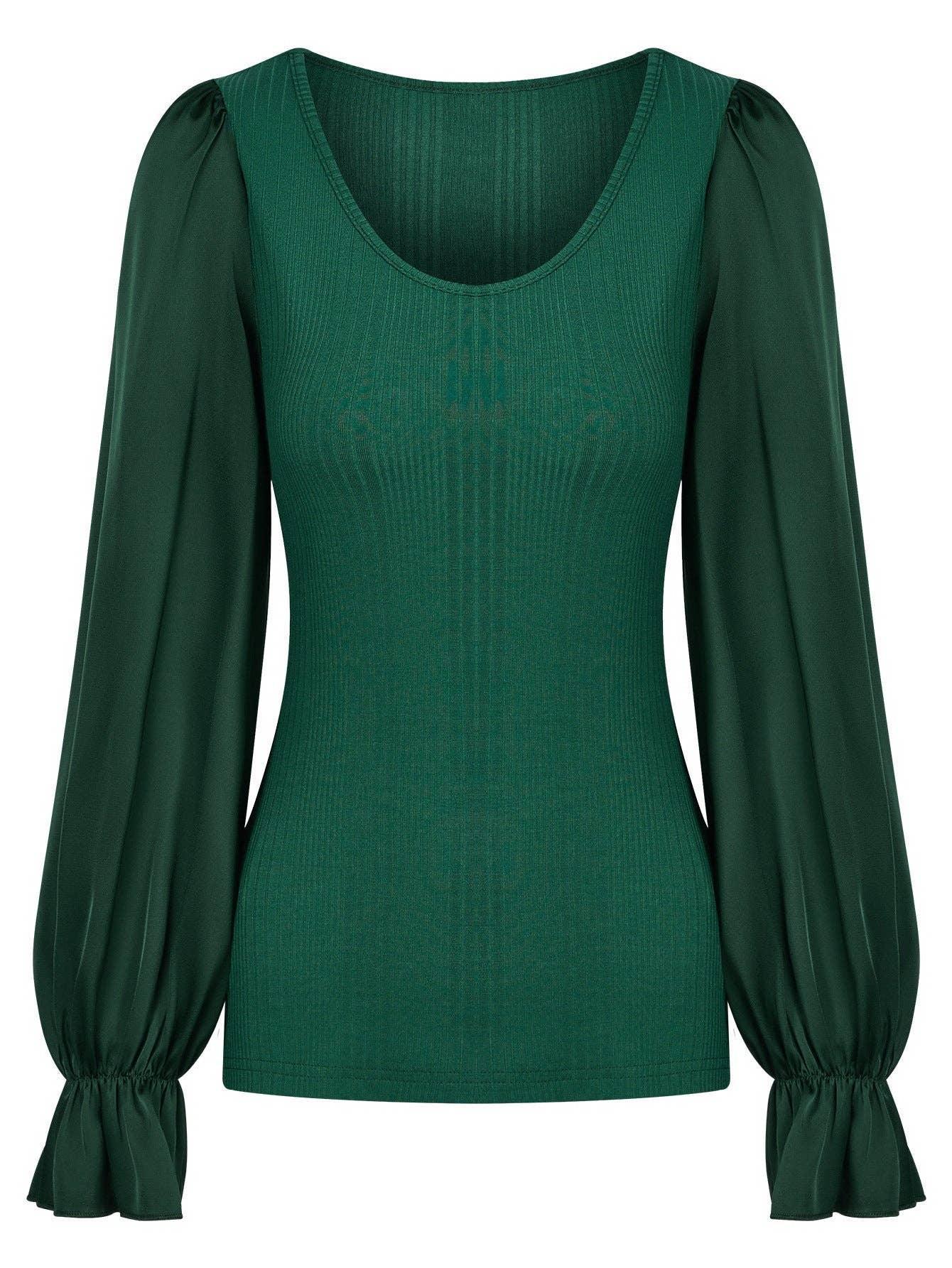 Ladies Lantern Sleeves Round Neck Daily Blouse Y53699 - SWEETKAMA
