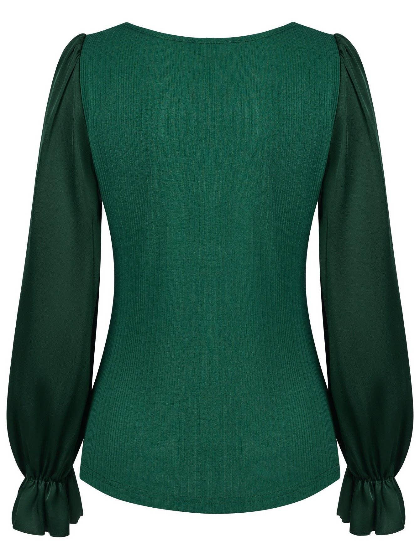 Ladies Lantern Sleeves Round Neck Daily Blouse Y53699 - SWEETKAMA