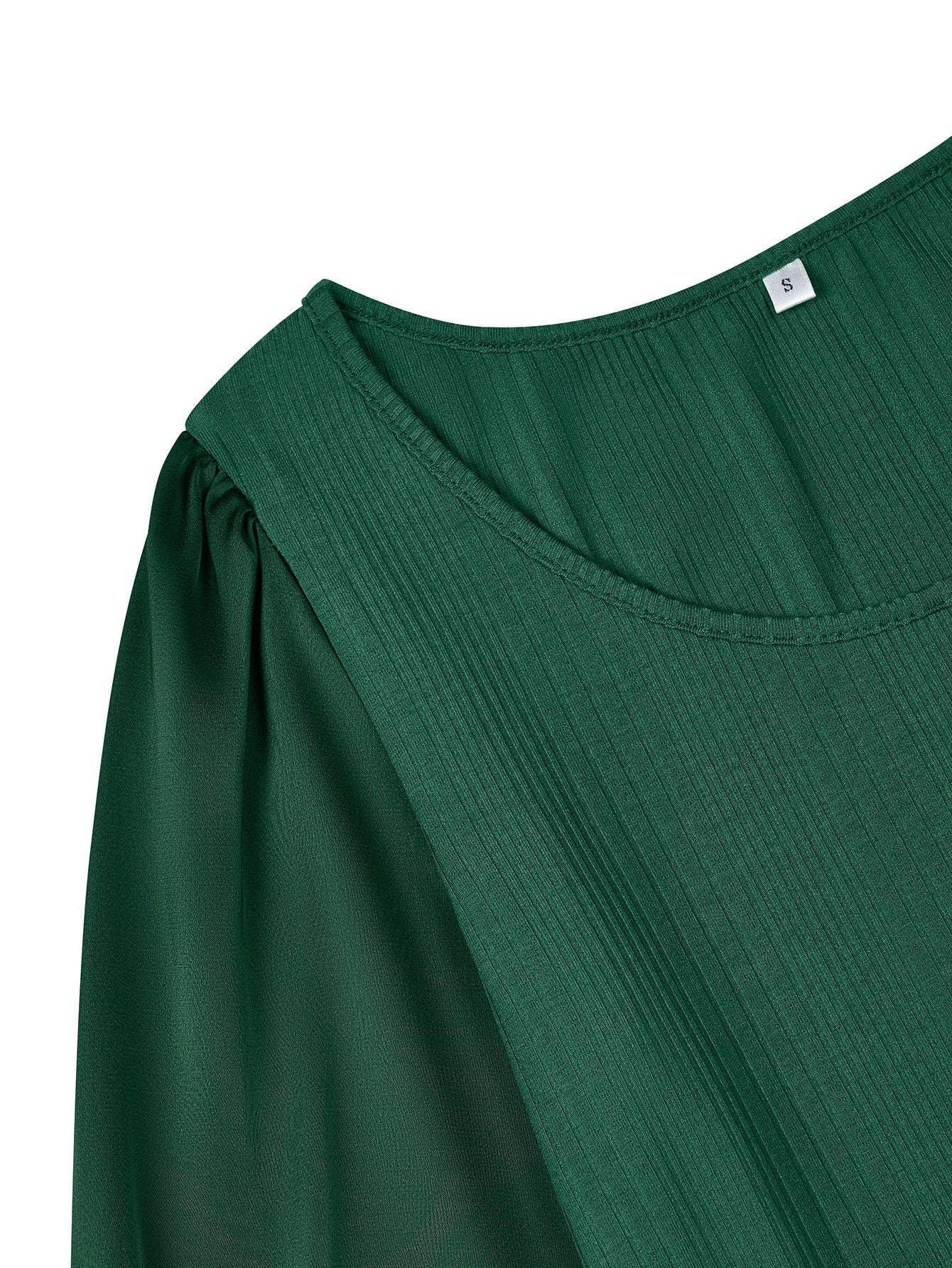 Ladies Lantern Sleeves Round Neck Daily Blouse Y53699 - SWEETKAMA