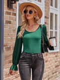 Ladies Lantern Sleeves Round Neck Daily Blouse Y53699 - SWEETKAMA