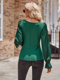 Ladies Lantern Sleeves Round Neck Daily Blouse Y53699 - SWEETKAMA