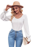 Ladies Lantern Sleeves Round Neck Daily Blouse Y53699 - SWEETKAMA