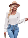 Ladies Lantern Sleeves Round Neck Daily Blouse Y53699 - SWEETKAMA