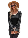 Ladies Lantern Sleeves Round Neck Daily Blouse Y53699 - SWEETKAMA