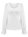 Ladies Lantern Sleeves Round Neck Daily Blouse Y53699 - SWEETKAMA