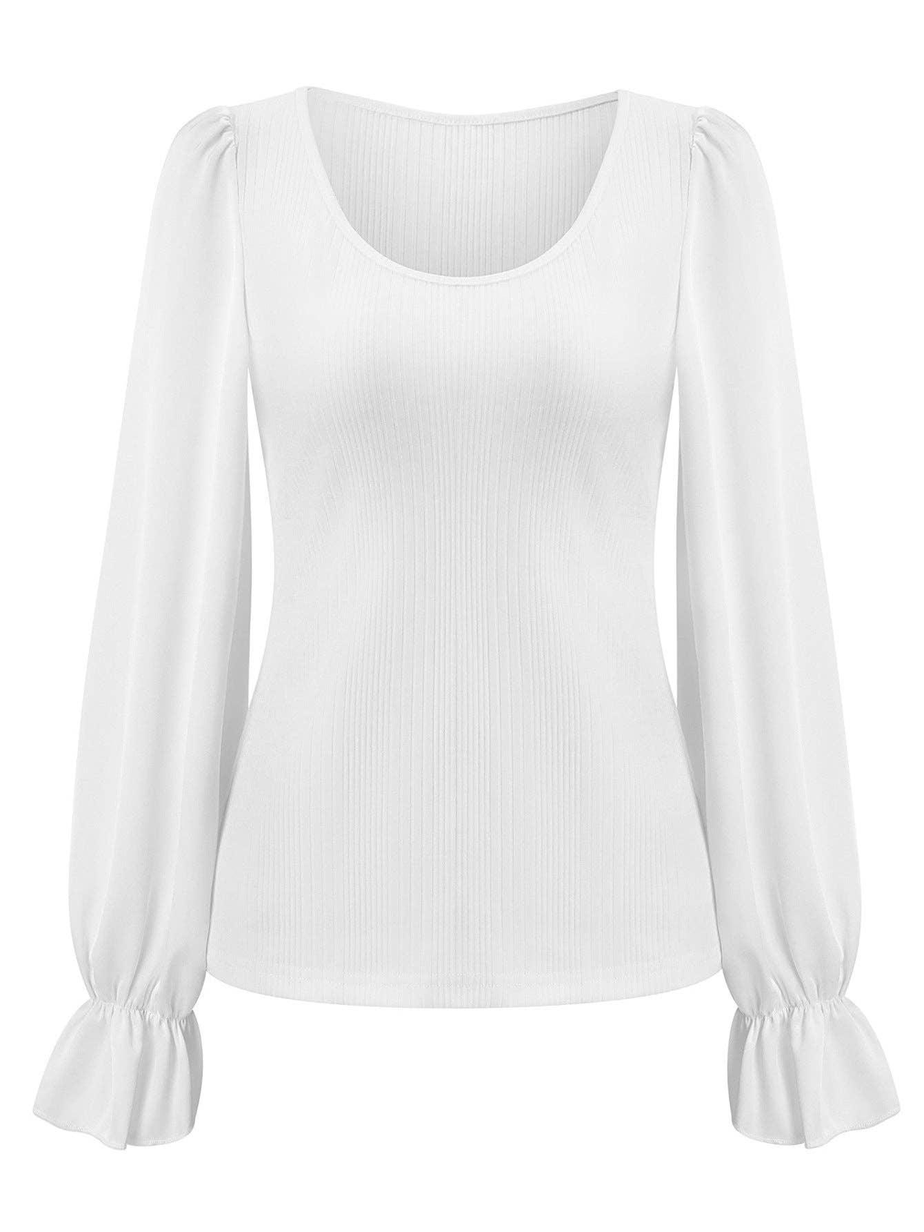 Ladies Lantern Sleeves Round Neck Daily Blouse Y53699 - SWEETKAMA