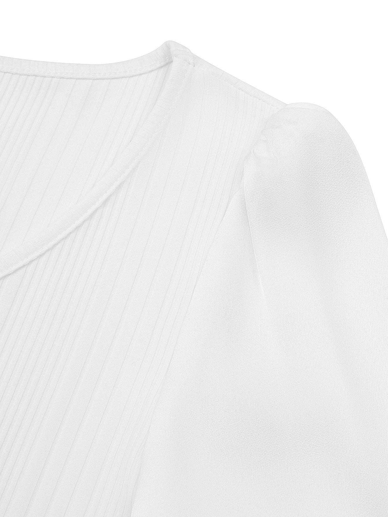 Ladies Lantern Sleeves Round Neck Daily Blouse Y53699 - SWEETKAMA