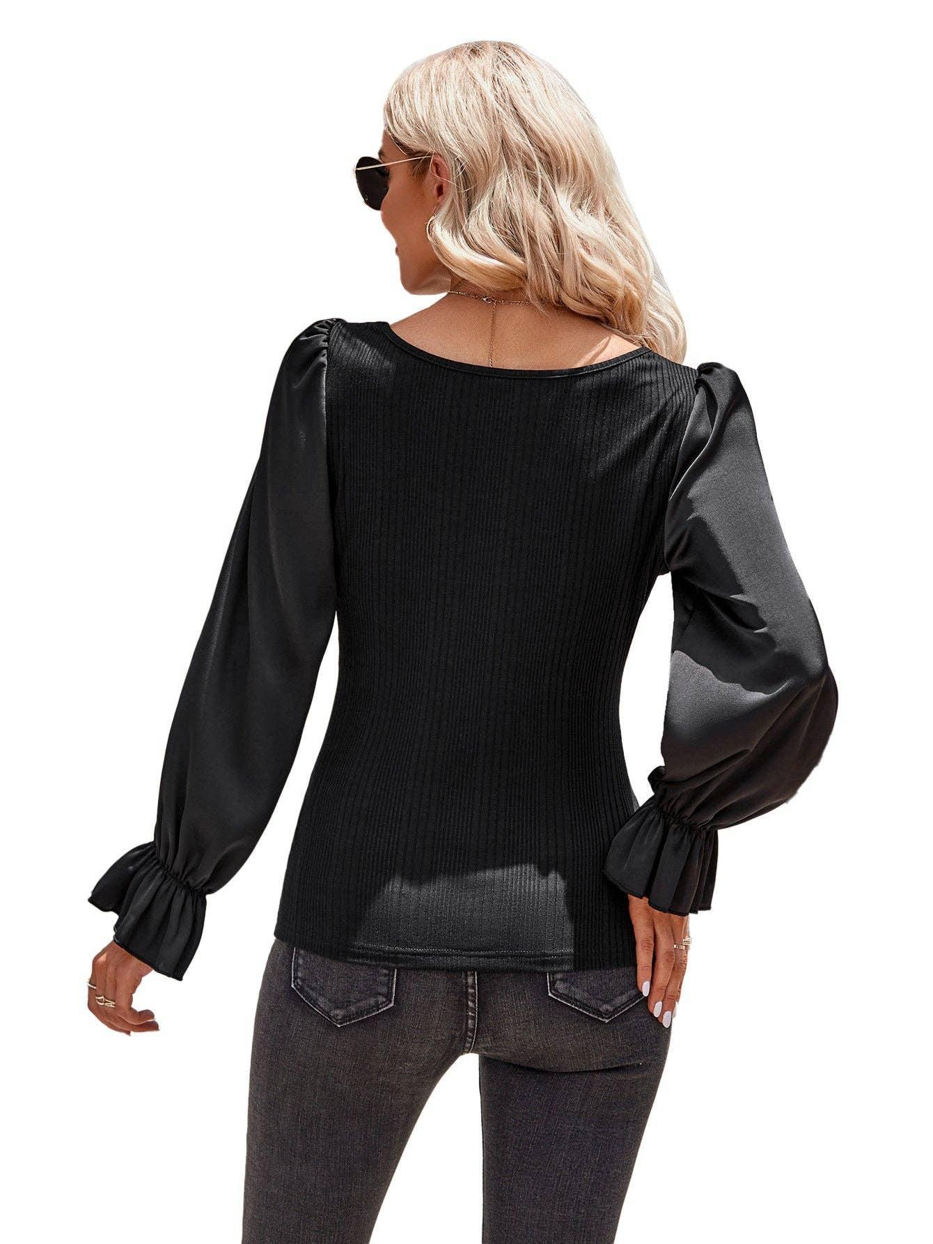 Ladies Lantern Sleeves Round Neck Daily Blouse Y53699 - SWEETKAMA