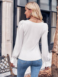 Ladies Lantern Sleeves Round Neck Daily Blouse Y53699 - SWEETKAMA
