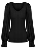 Ladies Lantern Sleeves Round Neck Daily Blouse Y53699 - SWEETKAMA