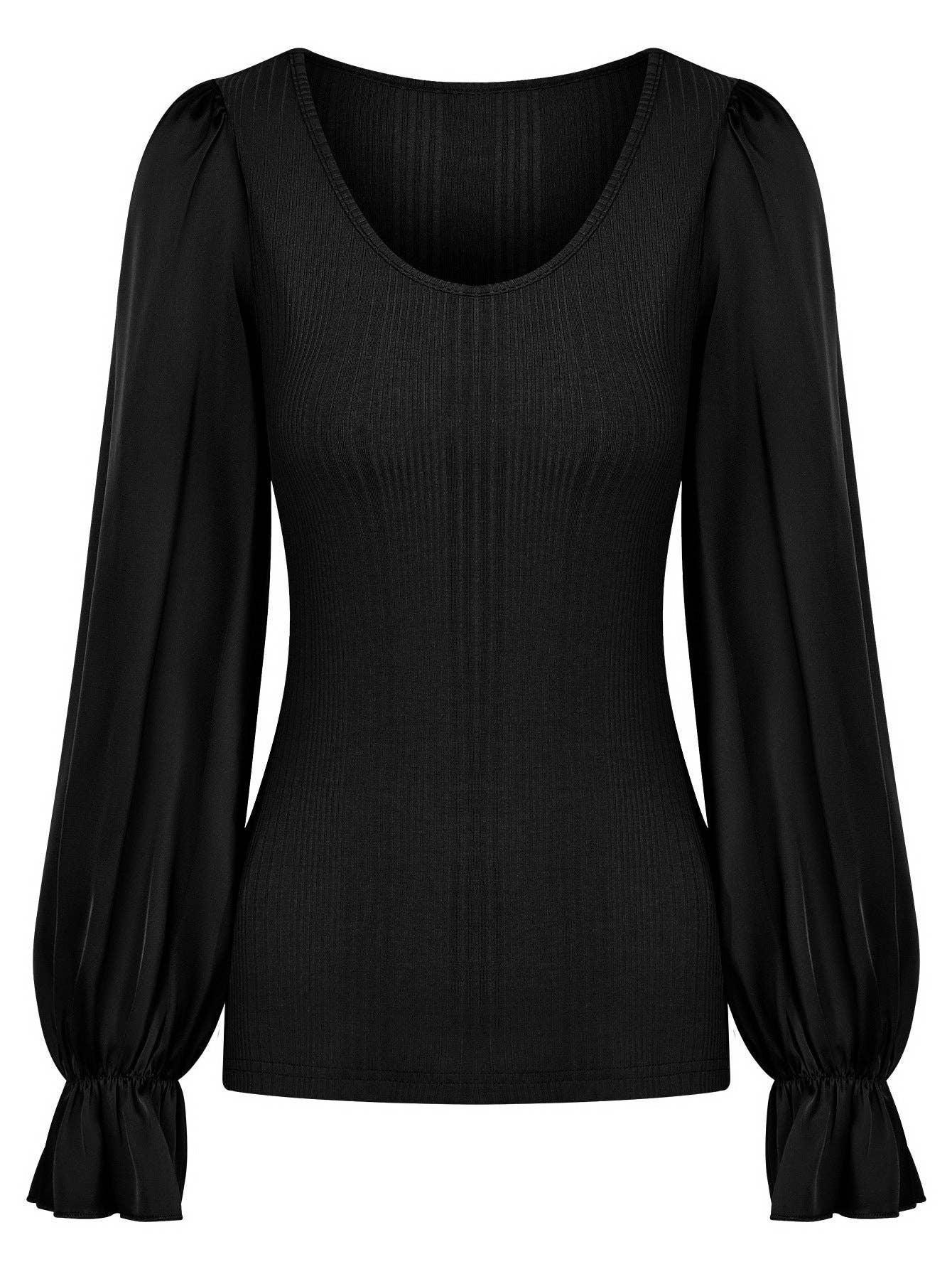 Ladies Lantern Sleeves Round Neck Daily Blouse Y53699 - SWEETKAMA