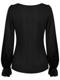 Ladies Lantern Sleeves Round Neck Daily Blouse Y53699 - SWEETKAMA