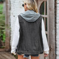 Ladies Lapel Pockets Denim Daily Jacket Vest MN2111 - SWEETKAMA