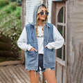Ladies Lapel Pockets Denim Daily Jacket Vest MN2111 - SWEETKAMA