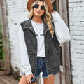 Ladies Lapel Pockets Denim Daily Jacket Vest MN2111 - SWEETKAMA