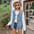 Ladies Lapel Pockets Denim Daily Jacket Vest MN2111 - SWEETKAMA