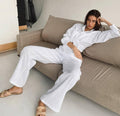 Ladies Lapel Shirt with Pants 2PCS Daily Set 2SYCK1507B - SWEETKAMA