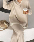 Ladies Lapel V-Neck Sweater and Pants 2PCS Set 8366 - SWEETKAMA