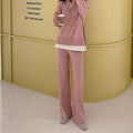 Ladies Lapel V-Neck Sweater and Pants 2PCS Set 8366 - SWEETKAMA