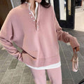 Ladies Lapel V-Neck Sweater and Pants 2PCS Set 8366 - SWEETKAMA