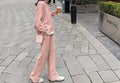 Ladies Lapel V-Neck Sweater and Pants 2PCS Set 8366 - SWEETKAMA