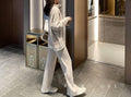 Ladies Lapel V-Neck Sweater and Pants 2PCS Set 8366 - SWEETKAMA