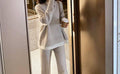 Ladies Lapel V-Neck Sweater and Pants 2PCS Set 8366 - SWEETKAMA