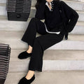 Ladies Lapel V-Neck Sweater and Pants 2PCS Set 8366 - SWEETKAMA