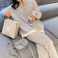 Ladies Lapel V-Neck Sweater and Pants 2PCS Set 8366 - SWEETKAMA