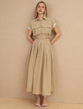Ladies Lapel Wide Leg Top and Pants 2PCS Set SKST393 - SWEETKAMA
