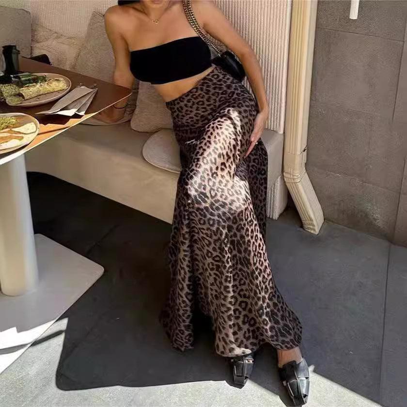 Ladies Leopard Print Hem Drape Skirt 888 - SWEETKAMA