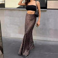 Ladies Leopard Print Hem Drape Skirt 888 - SWEETKAMA
