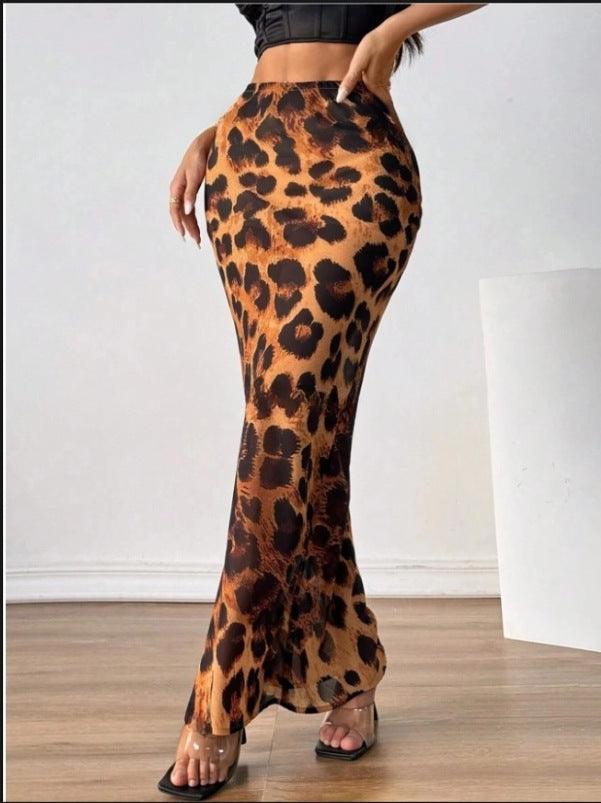 Ladies Leopard Print Mermaid Hem Skirt GG006 - SWEETKAMA