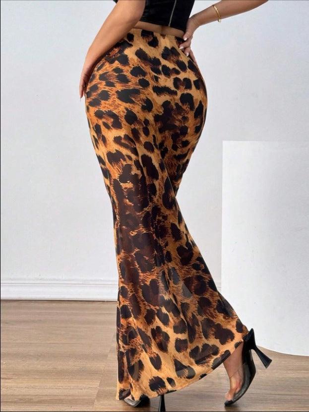 Ladies Leopard Print Mermaid Hem Skirt GG006 - SWEETKAMA