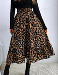 Ladies Leopard Print Ruffle Hem Midi Skirt GG009 - SWEETKAMA